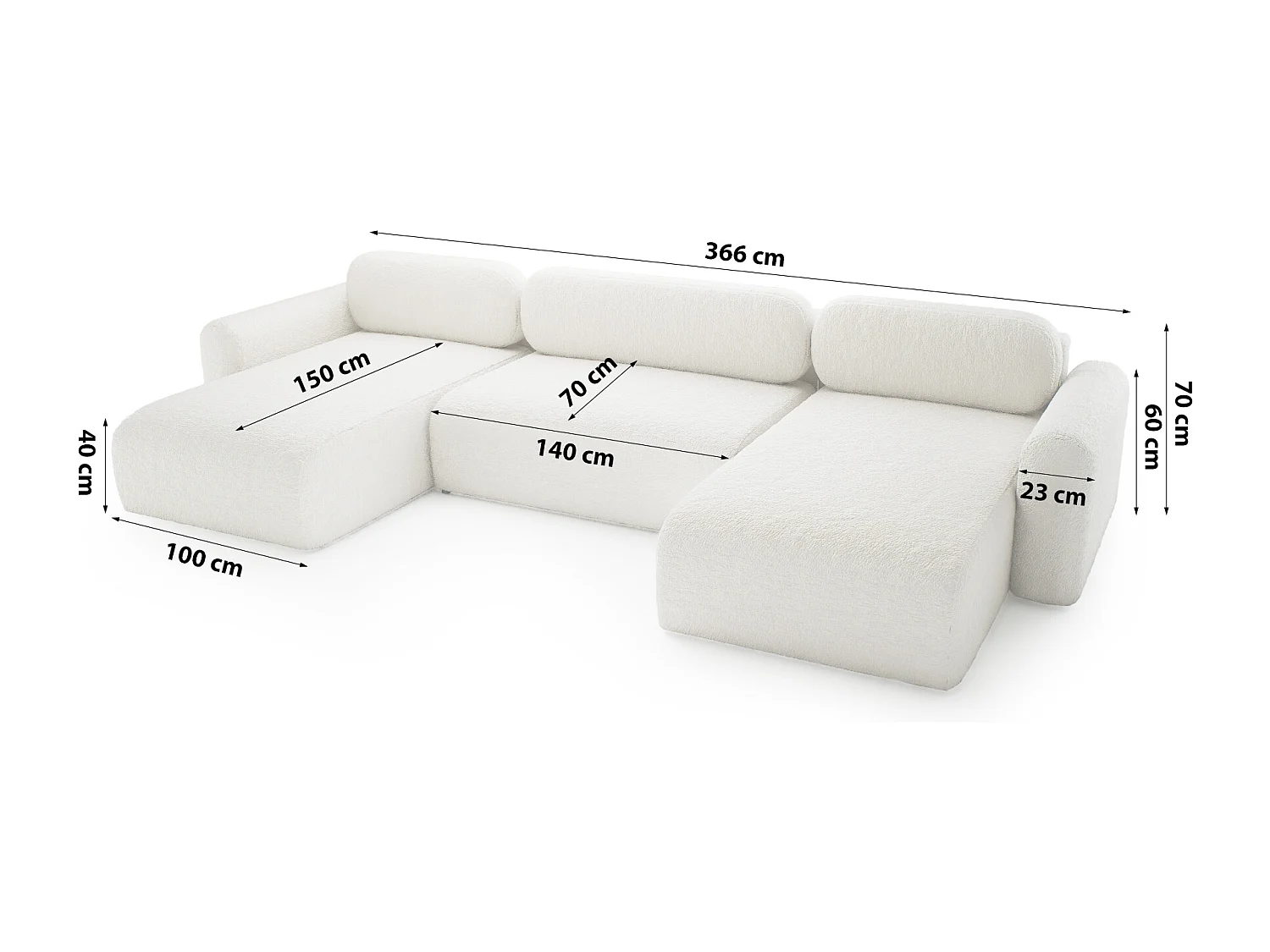 CANAPÉ D'ANGLE avec fonction de couchage 8 places Carpin U SALON, Crème