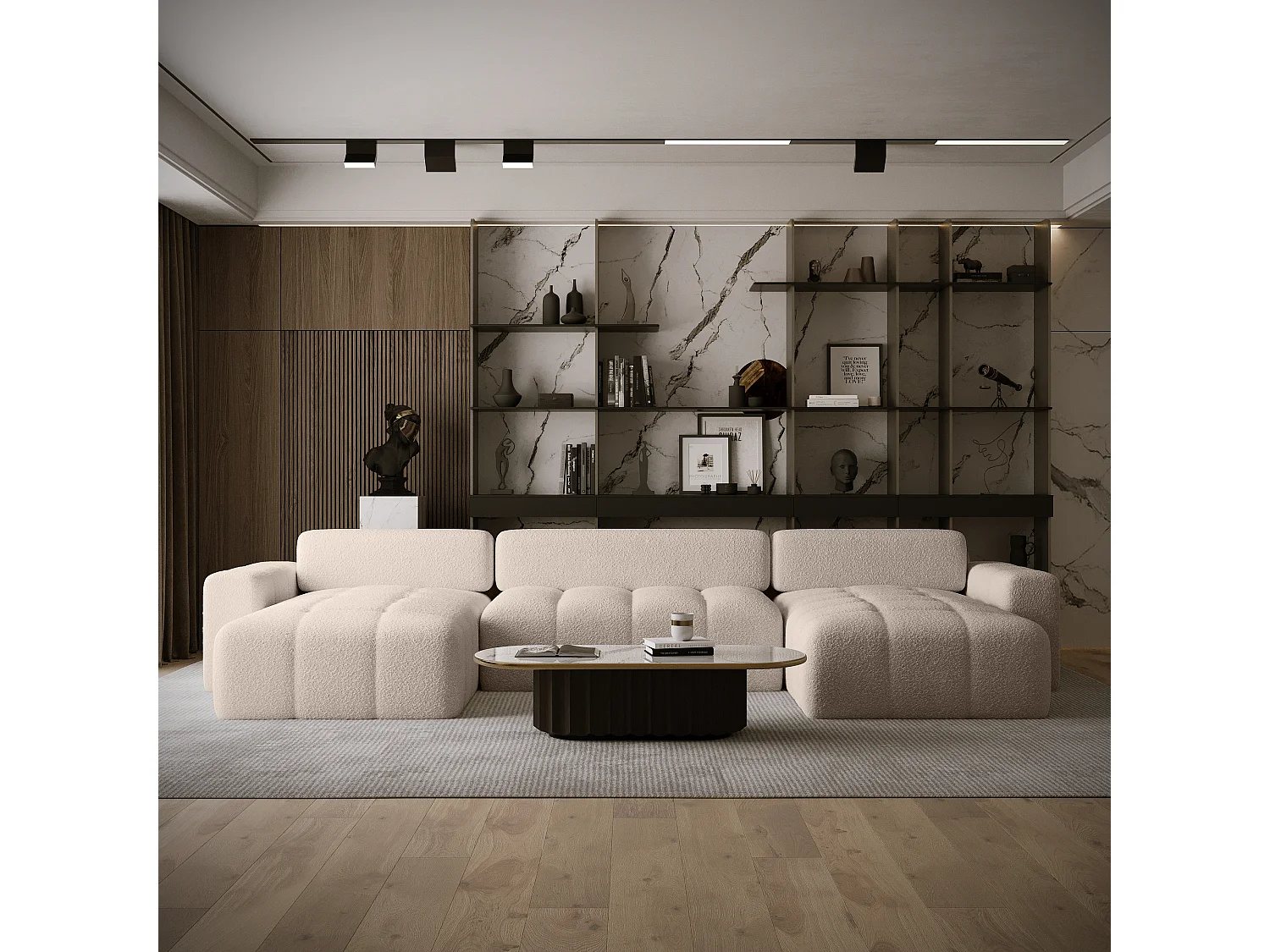 PANORAMASOFA Bouclé-Stoff 10 Sitzer Bornum U, Beige