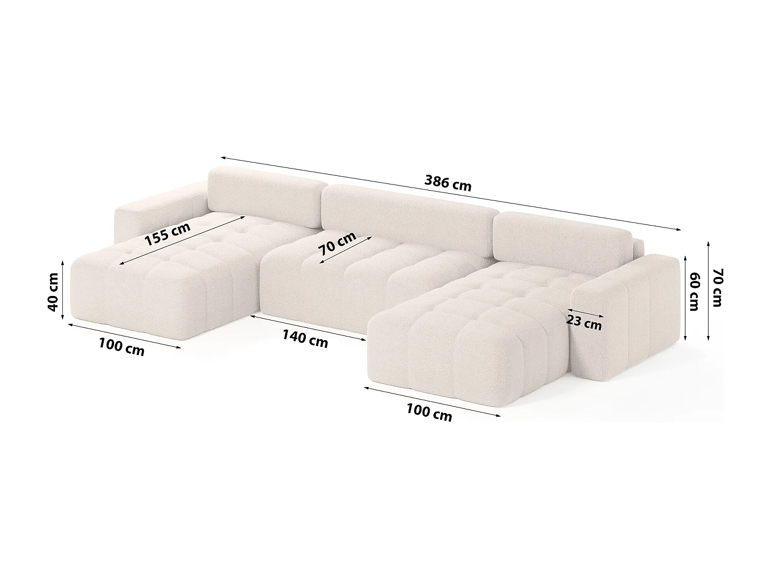 PANORAMASOFA Bouclé-Stoff 10 Sitzer Bornum U, Beige