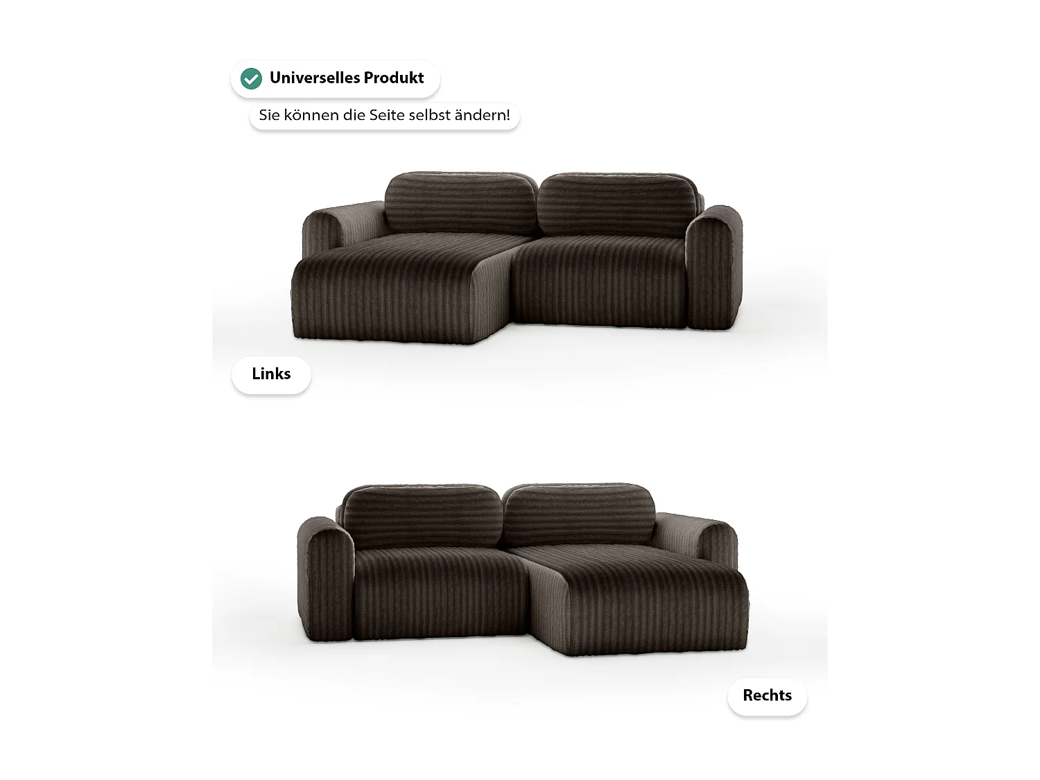 SOFA D'ANGLE en tissu velours Pablitto Mini brun foncé (Ambience 7)