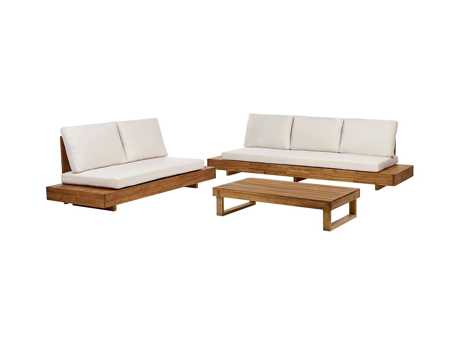 Lounge Set Akazienholz hellbraun 5-Sitzer Auflagen weiß mit Couchtisch Modern Marettimo