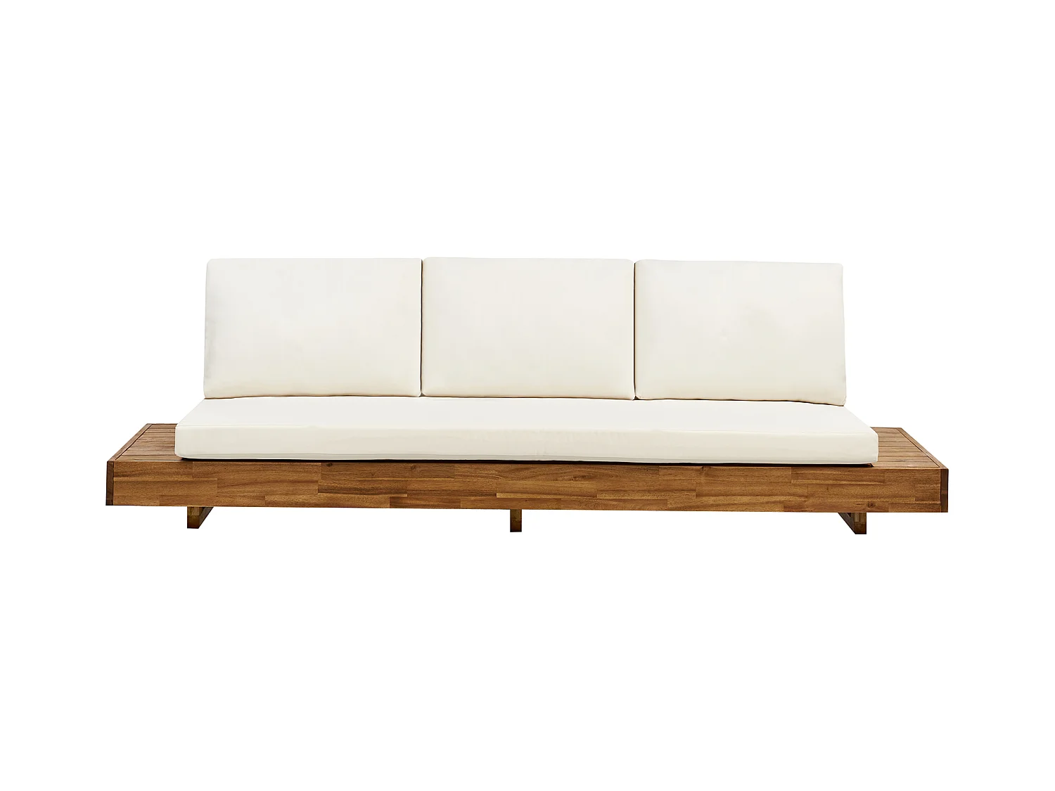 Lounge Set Akazienholz hellbraun 5-Sitzer Auflagen weiß mit Couchtisch Modern Marettimo