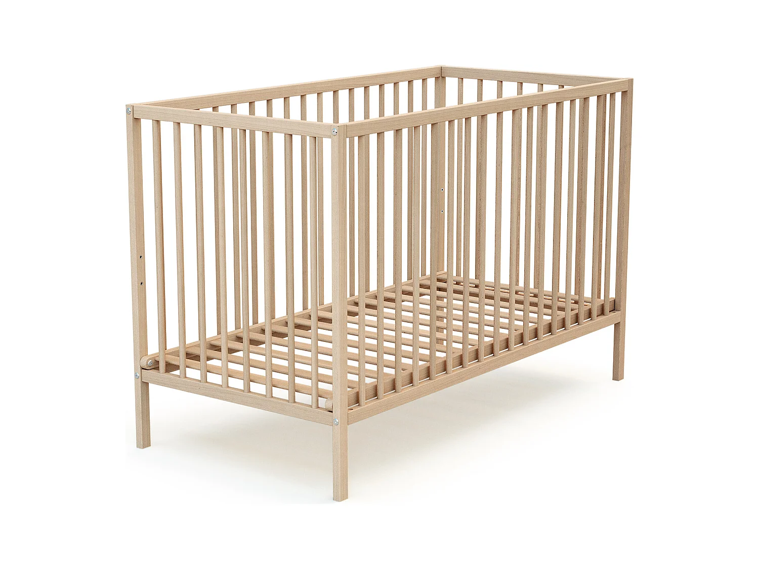 WEBABY - Lit bébé en bois - Hêtre brut - 60 x 120 cm