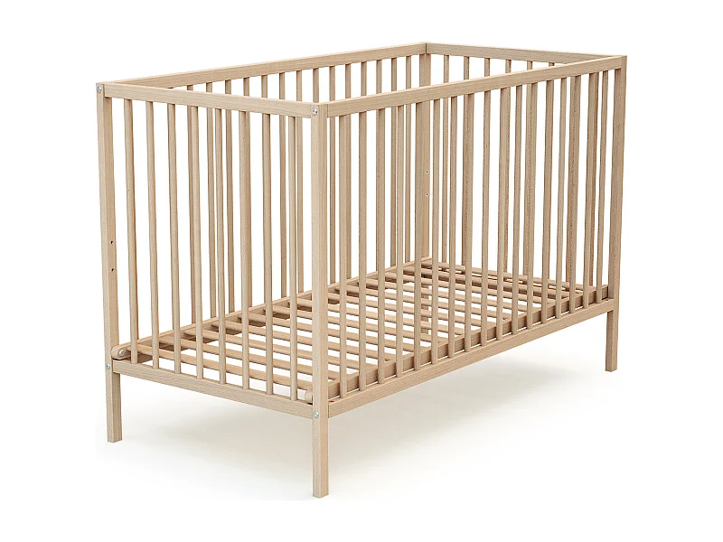 WEBABY - Lit bébé en bois - Hêtre brut - 60 x 120 cm