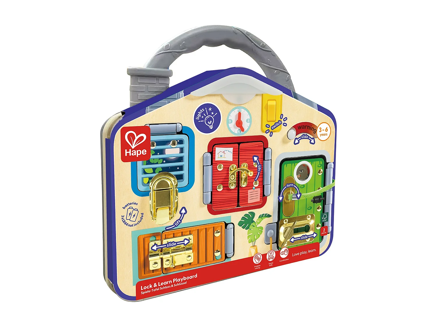 Aktivitätsbrett mit Mehrfachverschluss – 29,5 x 6 x 29 cm – ab 3 Jahren