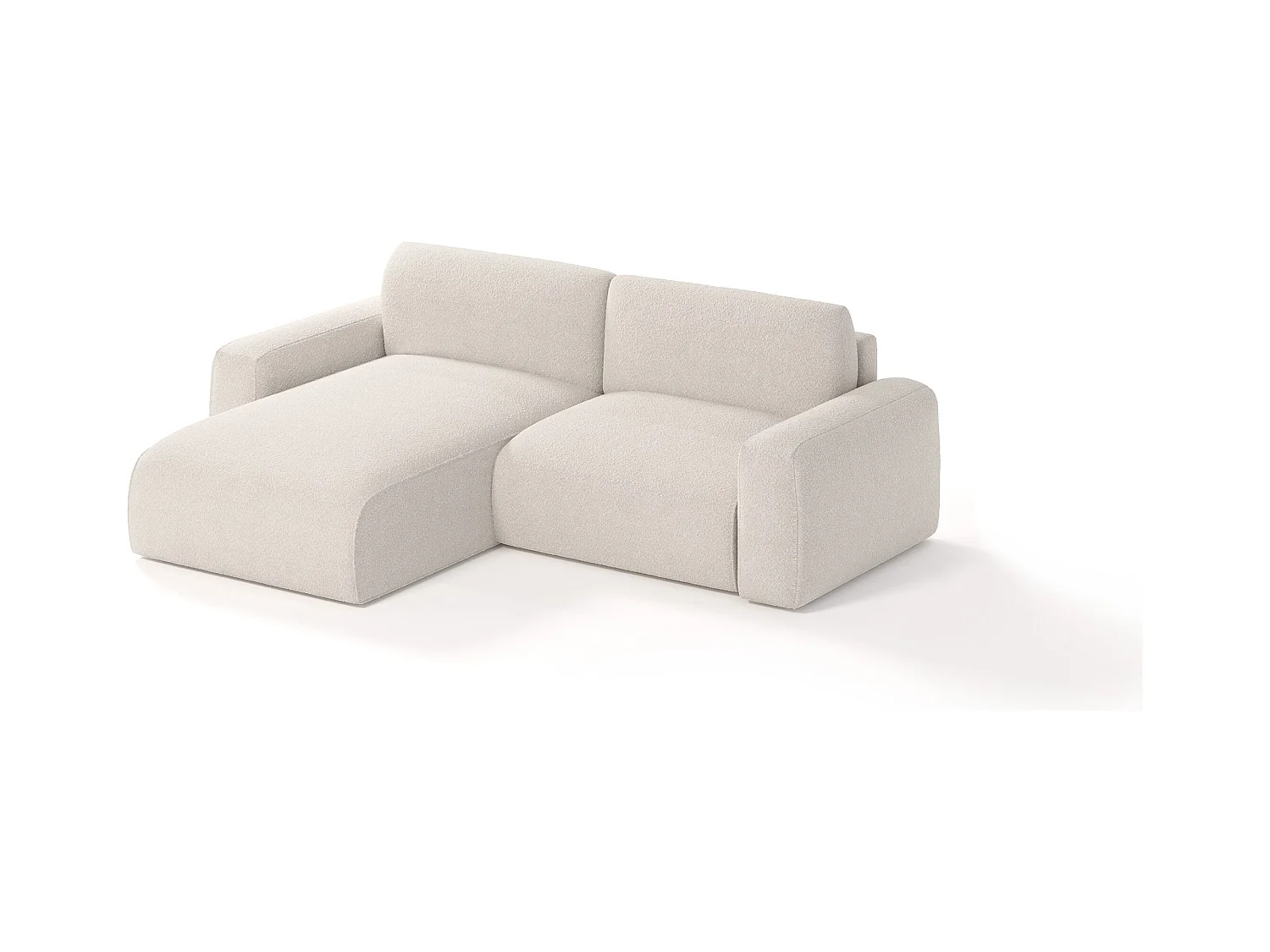 Canapé d'angle en tissu bouclé Witsum Mini, 4 places, Crème