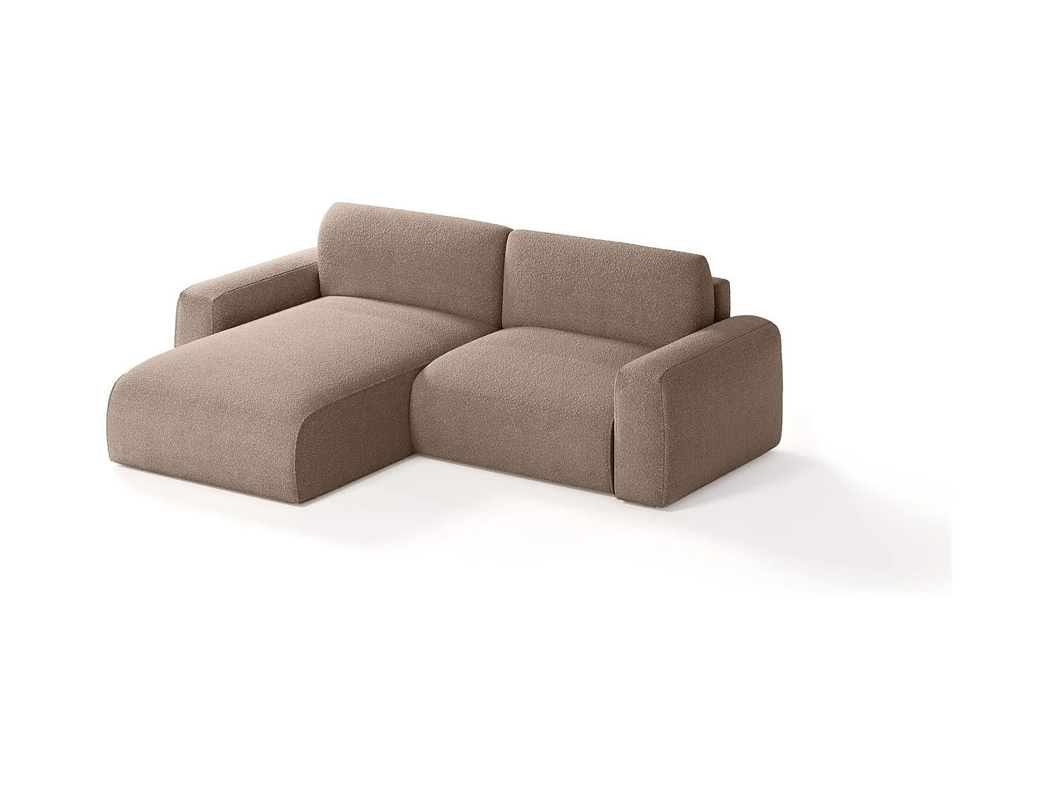 Canapé d'angle en tissu bouclé Witsum Mini, 4 places, Antilope