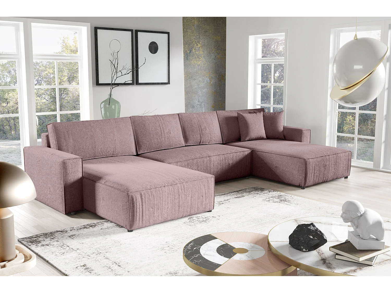 PANORAMASOFA aus Cordstoff Bento U Rosa