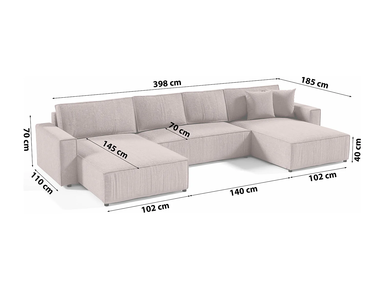 PANORAMASOFA aus Cordstoff Bento U Rosa