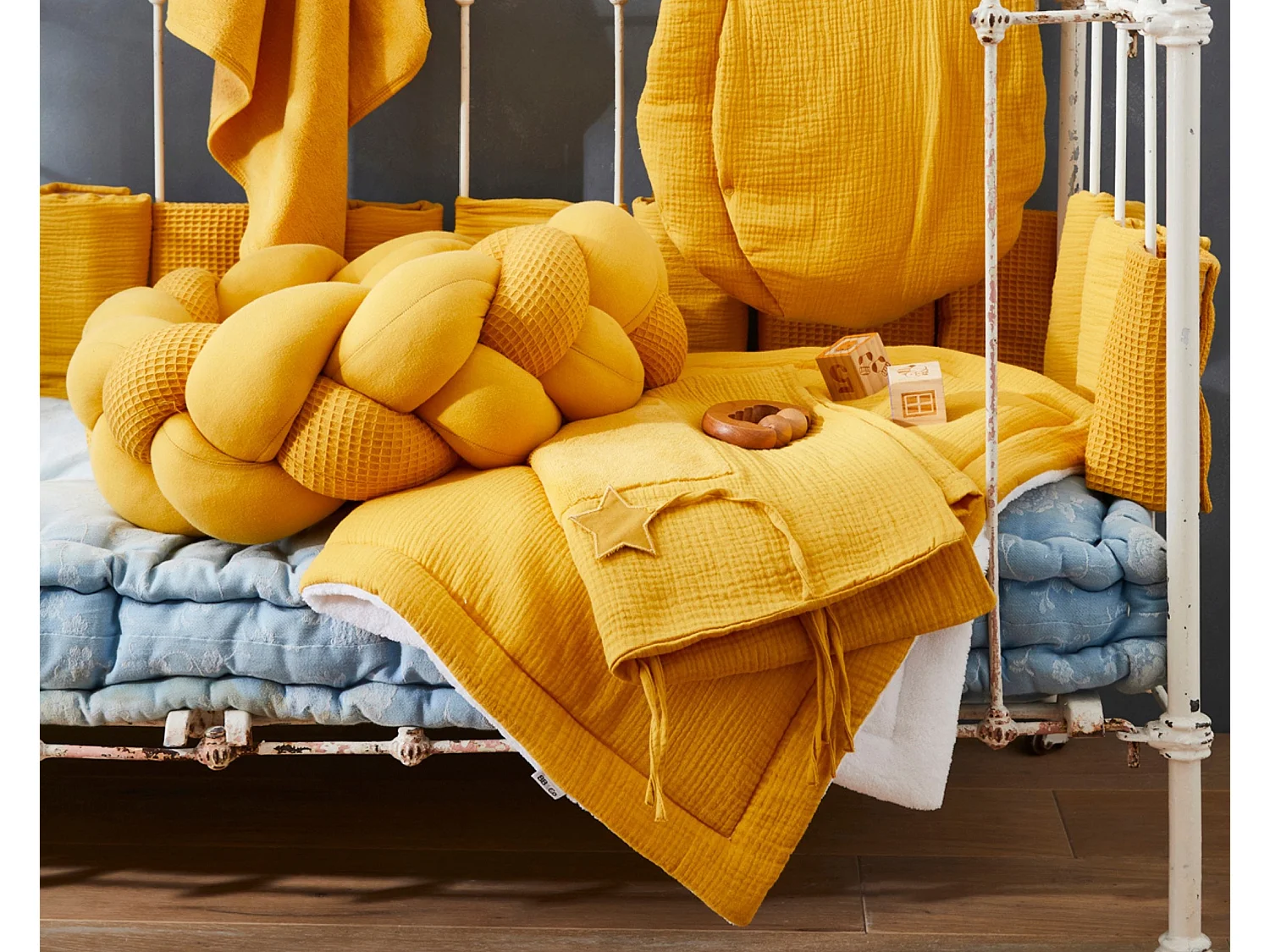 Housse pour matelas à langer bébé 100 % coton Mix and Match - Moutarde - 60 x 80 cm