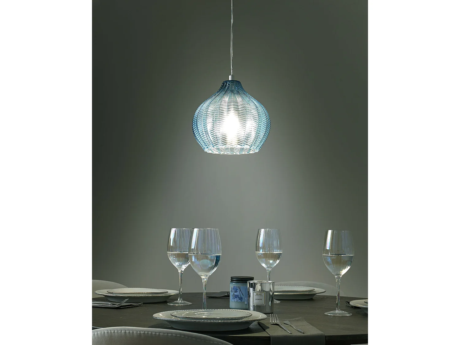 Lampe suspension KEILA Verre Bleu