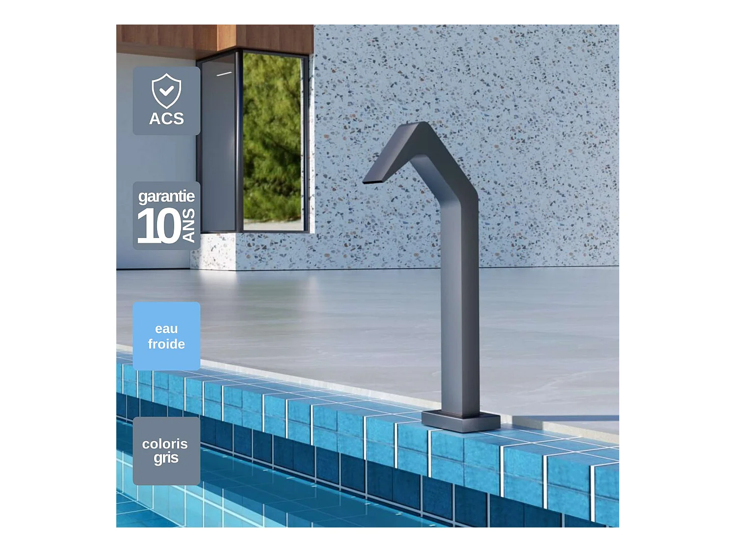 Cascade de piscine Niagara en Acier Inox.S316 Gris Cobalt - Corps 60x55mm - H.54cm - Garantie 10 ans - POOL IMEX
