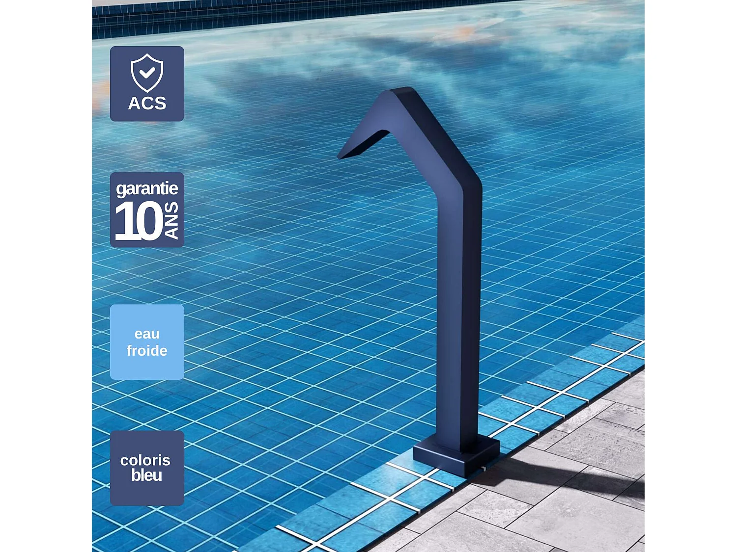 Cascade de piscine Niagara en Acier Inox.S316 Bleu Océan - Corps 60x55mm - H.54cm - Garantie 10 ans - POOL IMEX