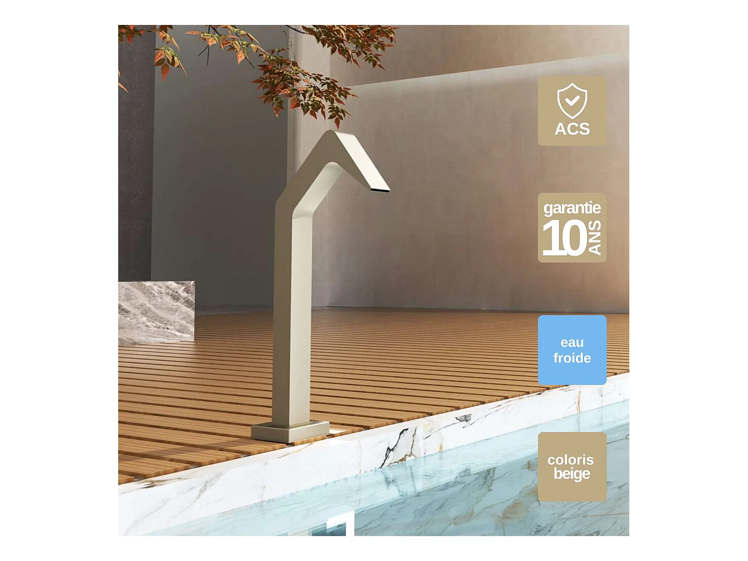 Cascade de piscine Niagara en Acier Inox.S316 Moka - Corps 60x55mm - H.54cm - Garantie 10 ans - POOL IMEX