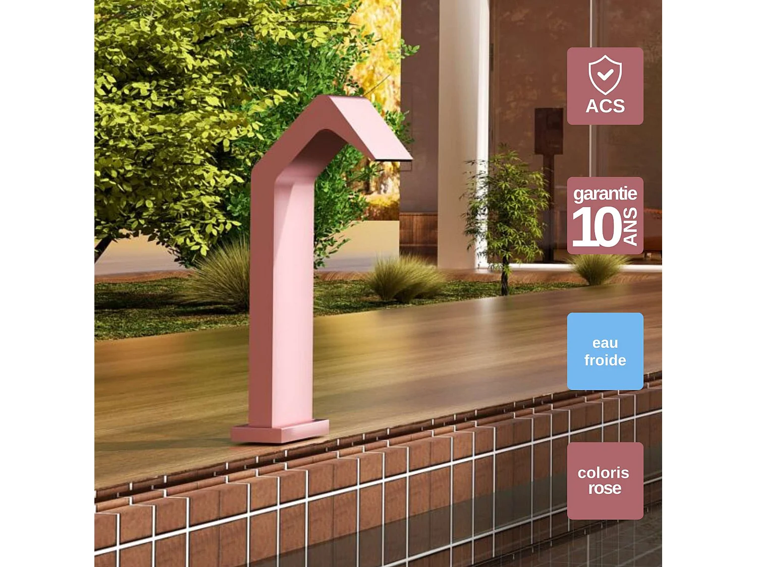 Cascade de piscine Niagara en Acier Inox.S316 Rose Corail - Corps 150x55mm - H.54cm - Garantie 10 ans - POOL IMEX