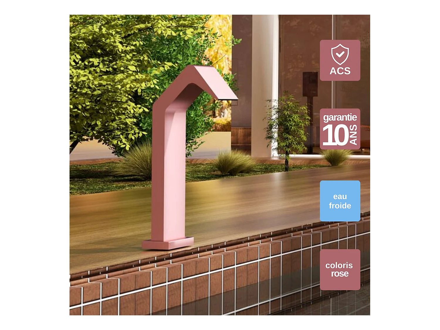 Cascade de piscine Niagara en Acier Inox.S316 Rose Corail - Corps 150x55mm - H.54cm - Garantie 10 ans - POOL IMEX