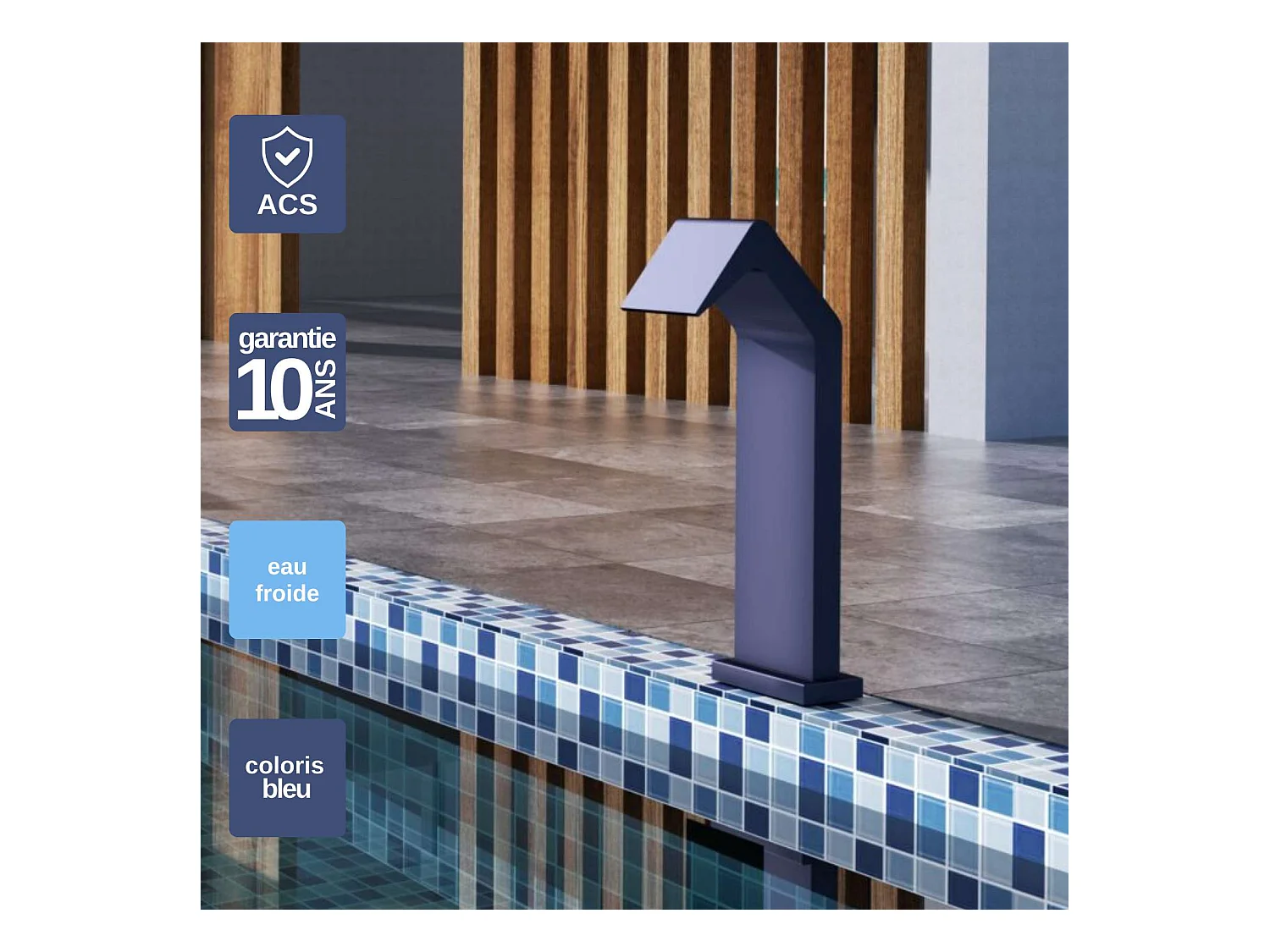 Cascade de piscine Niagara en Acier Inox.S316 Bleu Océan - Corps 150x55mm - H.54cm - Garantie 10 ans - POOL IMEX
