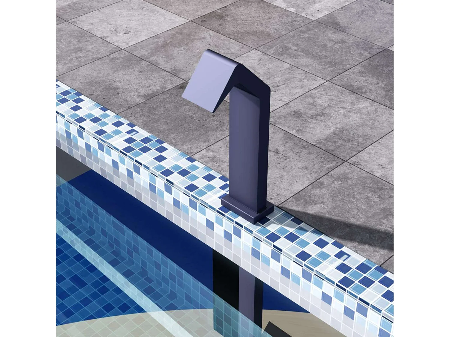 Cascade de piscine Niagara en Acier Inox.S316 Bleu Océan - Corps 150x55mm - H.54cm - Garantie 10 ans - POOL IMEX