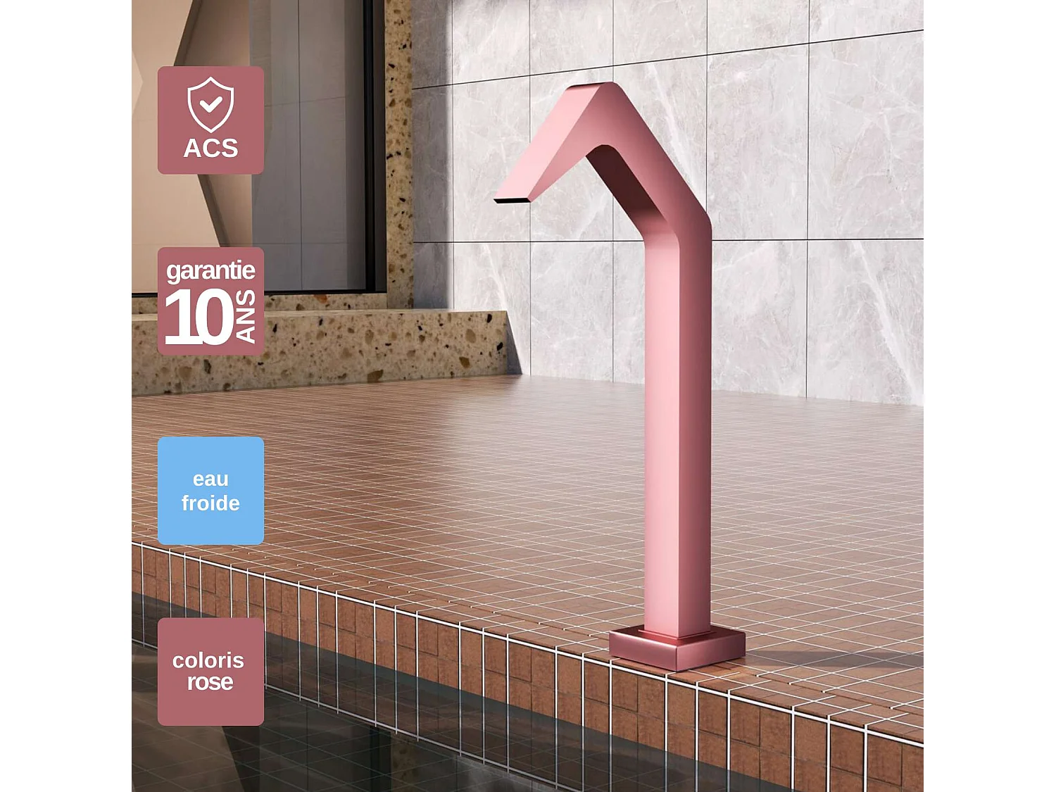 Cascade de piscine Niagara en Acier Inox.S316 Rose Corail - Corps 60x55mm - H.54cm - Garantie 10 ans - POOL IMEX