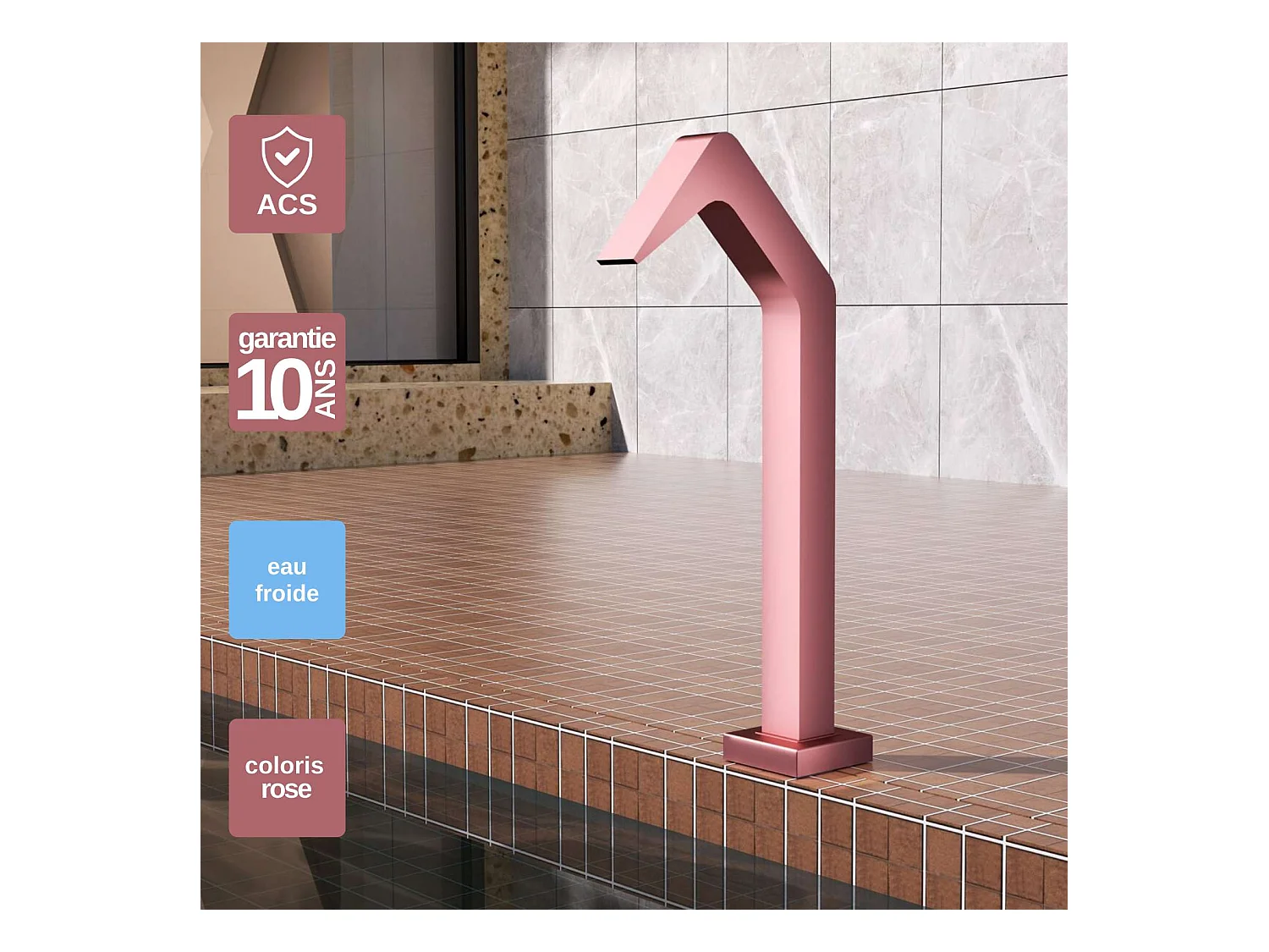 Cascade de piscine Niagara en Acier Inox.S316 Rose Corail - Corps 60x55mm - H.54cm - Garantie 10 ans - POOL IMEX