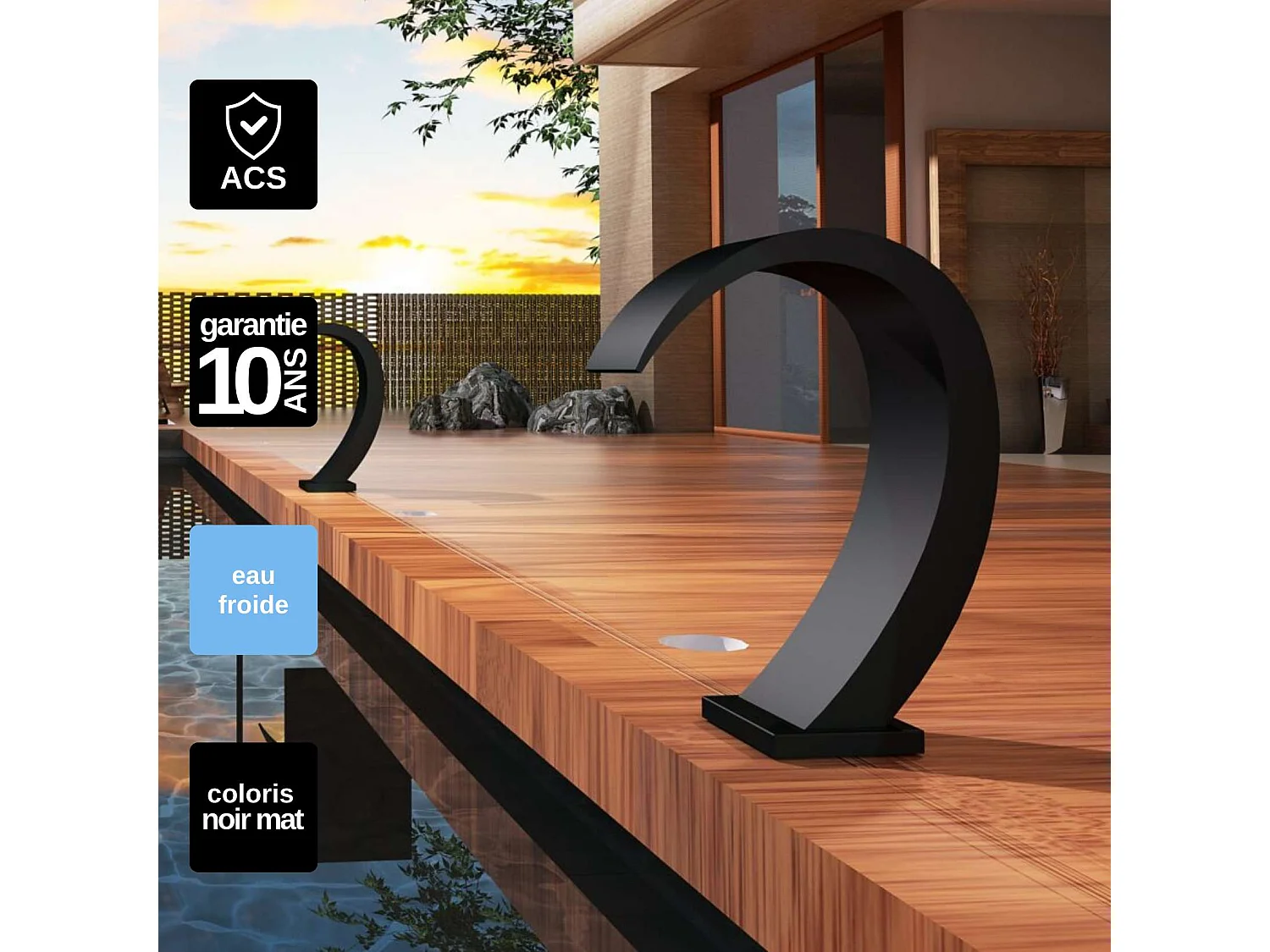 Cascade de piscine Iguazu en Acier Inox.S316 Noir Mat - Corps 60x55mm - H.54cm - Garantie 10 ans - POOL IMEX