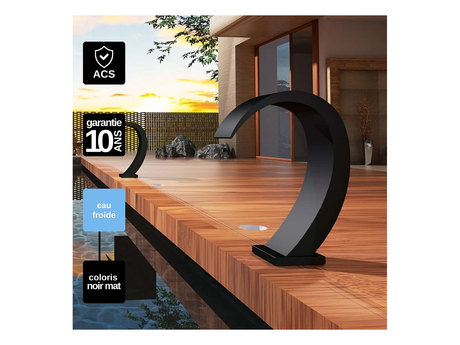 Cascade de piscine Iguazu en Acier Inox.S316 Noir Mat - Corps 60x55mm - H.54cm - Garantie 10 ans - POOL IMEX