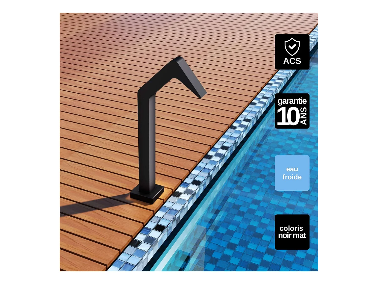 Cascade de piscine Niagara en Acier Inox.S316 Noir Mat - Corps 60x55mm - H.54cm - Garantie 10 ans - POOL IMEX