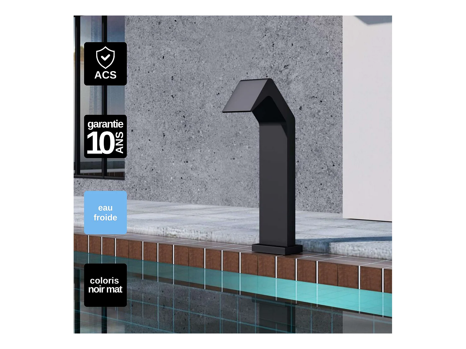 Cascade de piscine Niagara en Acier Inox.S316 Noir Mat - Corps 150x55mm - H.54cm - Garantie 10 ans - POOL IMEX