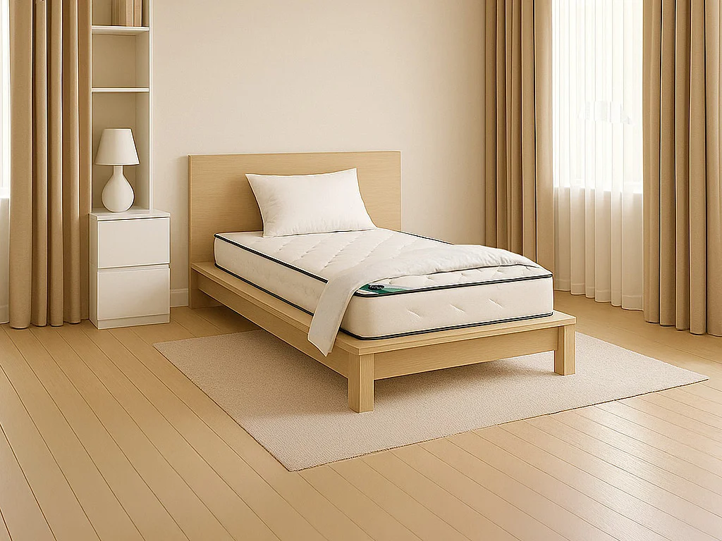 Pack literie 90 x 190 cm matelas mousse et coutil bambou ép.15cm + couette + 1 oreiller - KANANI de NATUREA