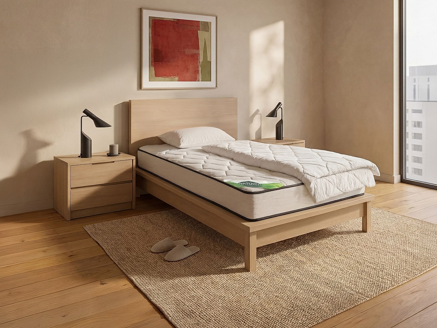 Bett-Set mit Schaumstoffmatratze, Bambus-Bezug, Bettdecke + 1 Kissen - 90 x günstig online kaufen