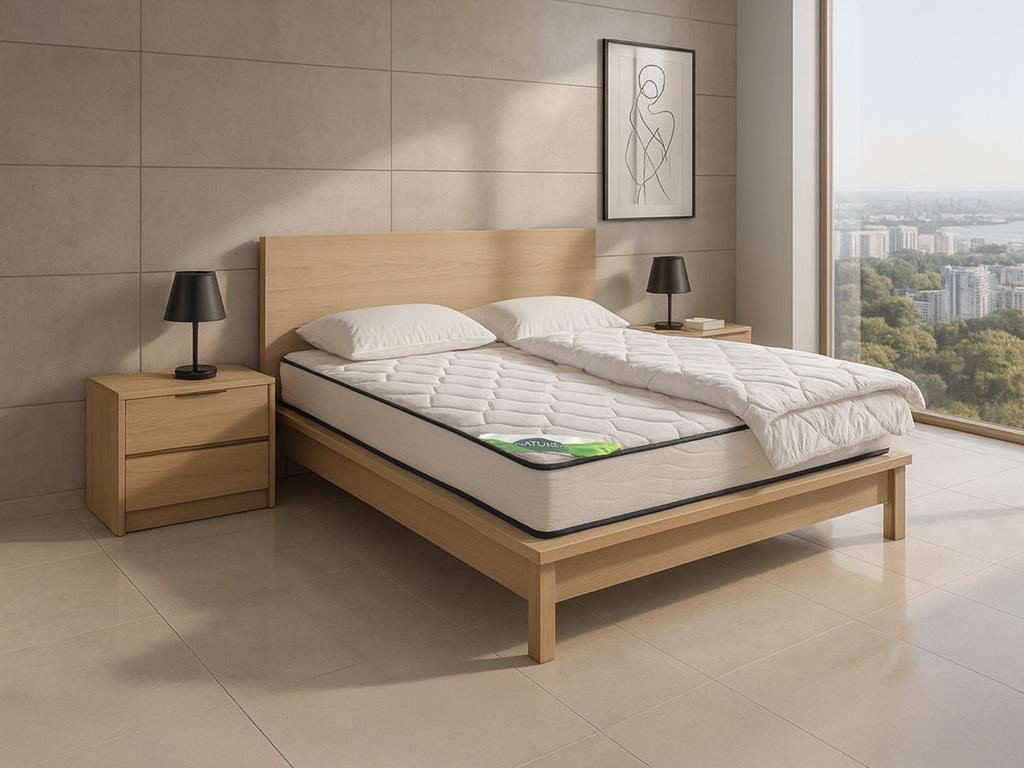 Bett-Set mit Schaumstoffmatratze, Bambus-Bezug, Bettdecke + 2 Kissen - 160 günstig online kaufen
