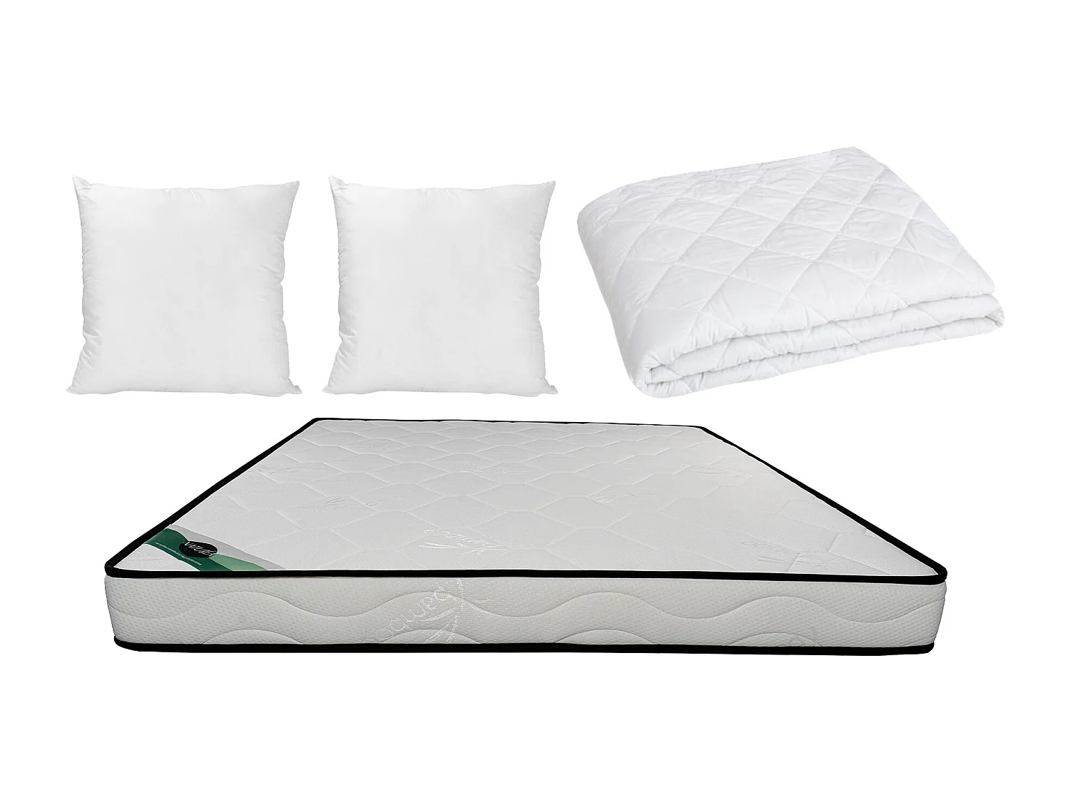 Pack literie 160 x 200 cm matelas mousse et coutil bambou ép.15cm + couette + 2 oreillers  - KANANI de NATUREA