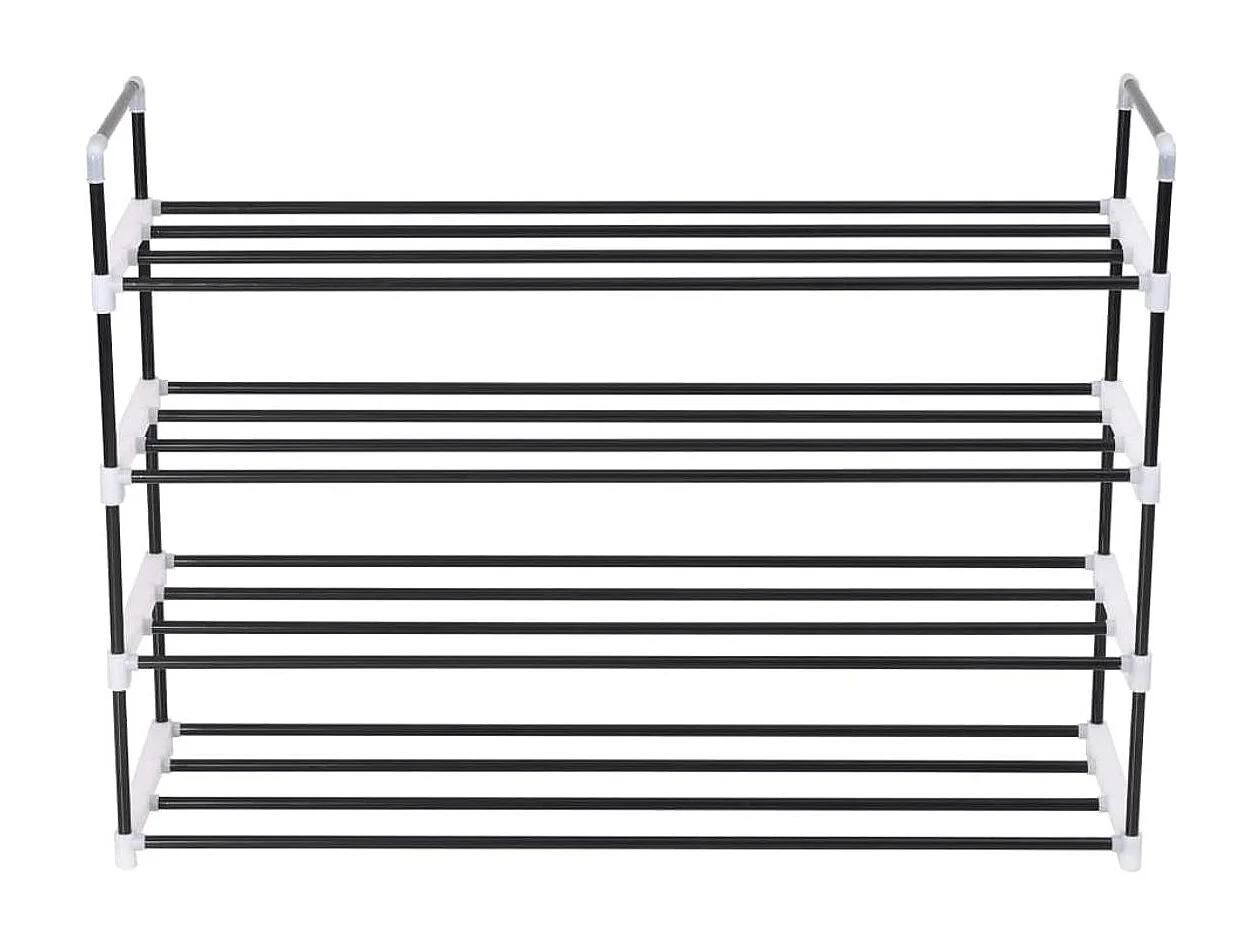 Schuhregal mit 4 Etagen Metall und Kunststoff Schwarz