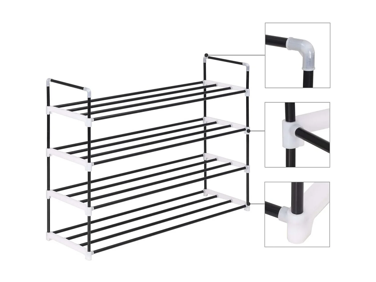 Estante de Sapatos Minimalista com 4 Prateleiras em Metal e Plástico Preto 91x29x74 cm