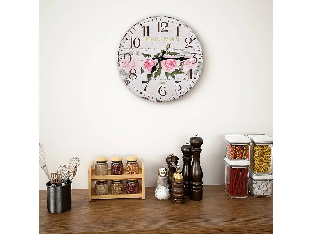 Vintage Wandklok Bloem 30 cm Multicolor MDF