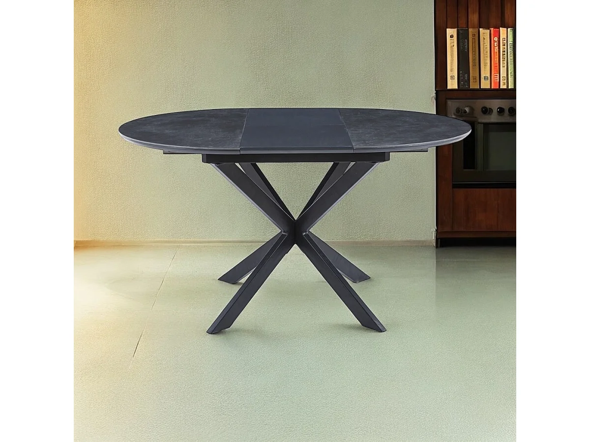 CERAMICA - Mesa de comedor redonda extensible negra L140 cm