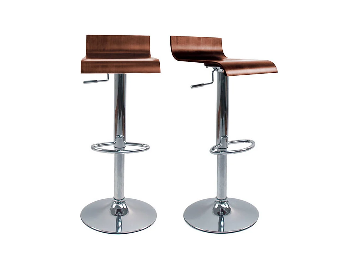 Design-Barhocker dunkles Holz mit Walnuss-Finish und verchromtes Metall (2er-Set) SURF V2