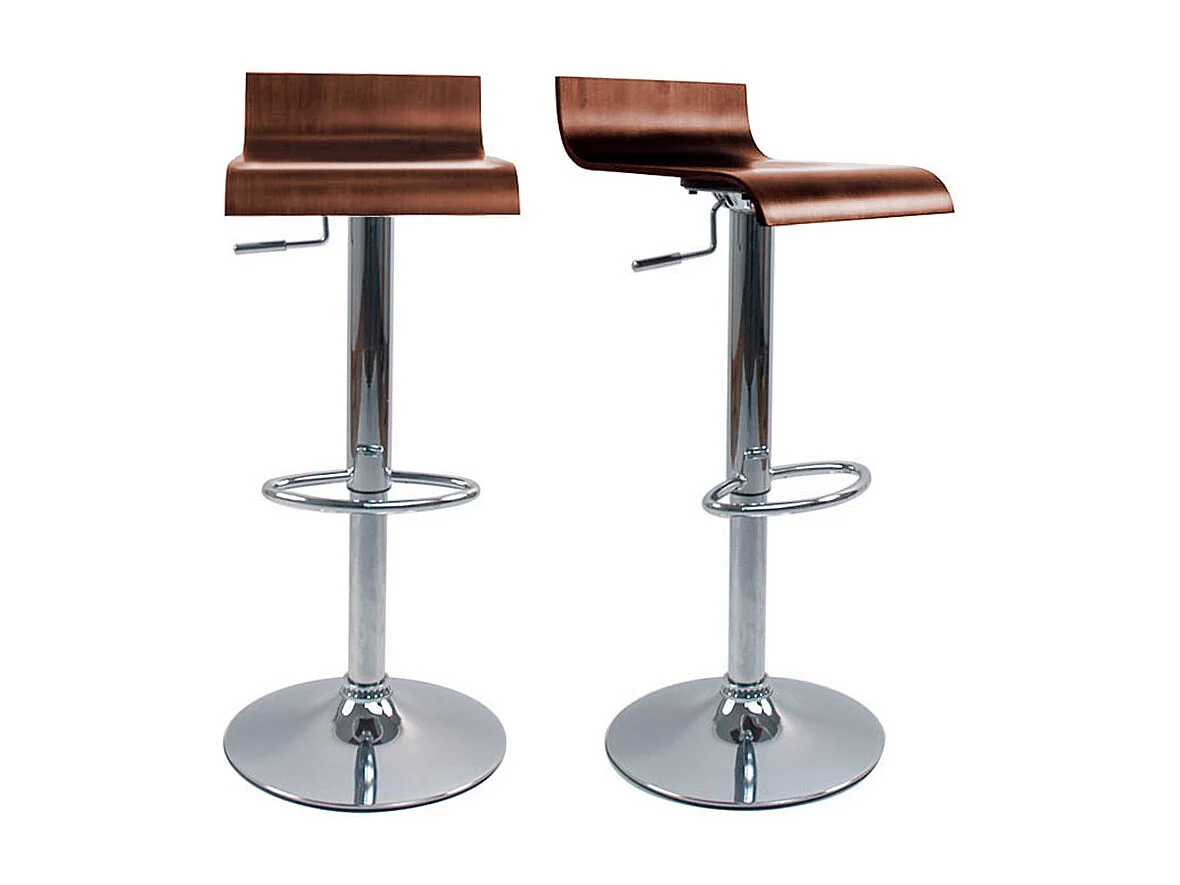 Design-Barhocker dunkles Holz mit Walnuss-Finish und verchromtes Metall (2er-Set) SURF V2