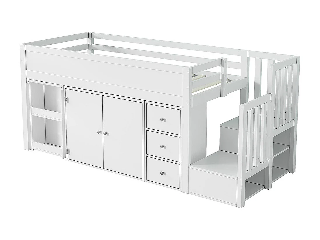 Lits superposés pour enfants 90 * 200 avec Bureau extensible, armoire, tiroirs, escalier, MDF, blanc