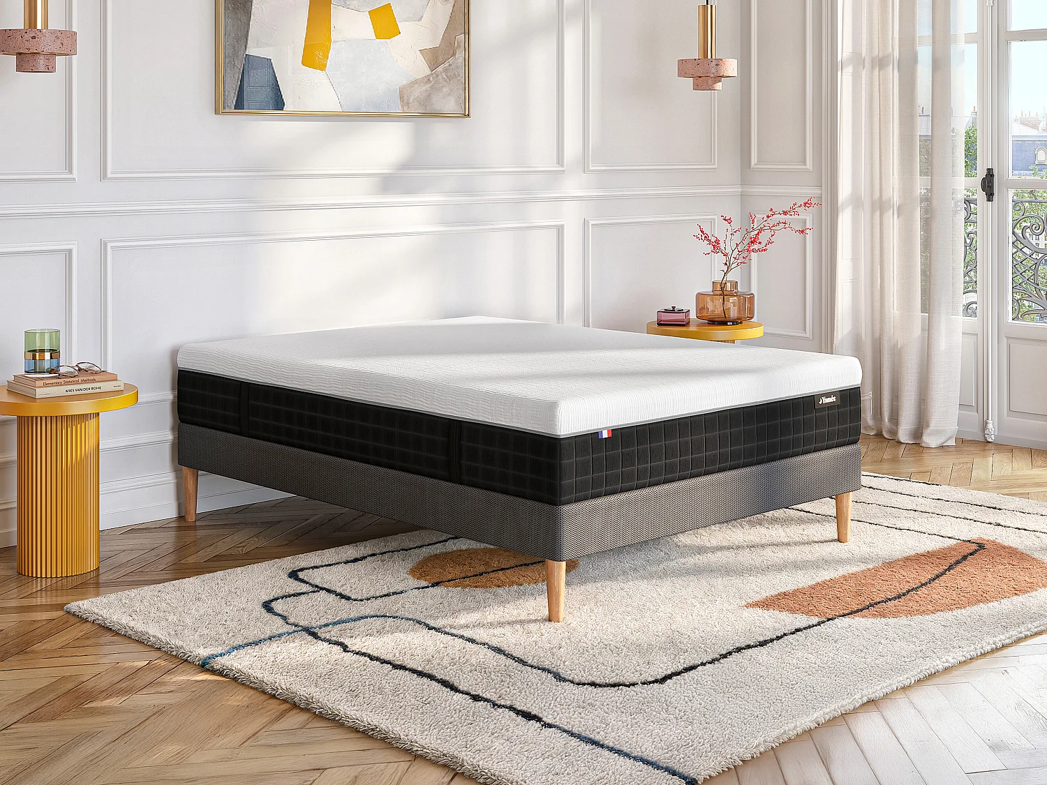 Matelas 140 x 190 cm hybride anti-feu ressorts ensachés 9 zones accueil mémoire de forme et latex ép.28cm - SLOMAS de YSMÉE