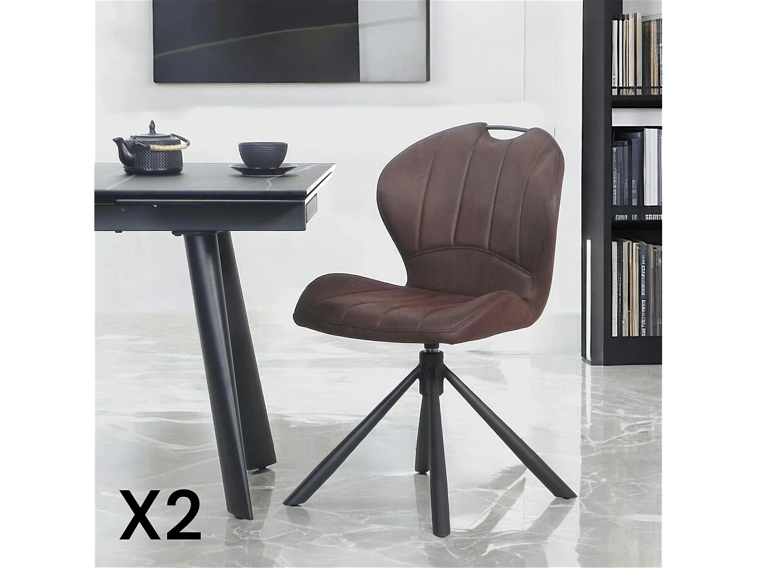 Chaise pivotante marron foncé avec dossier courbe, (lot de 2) LOMBARDIE