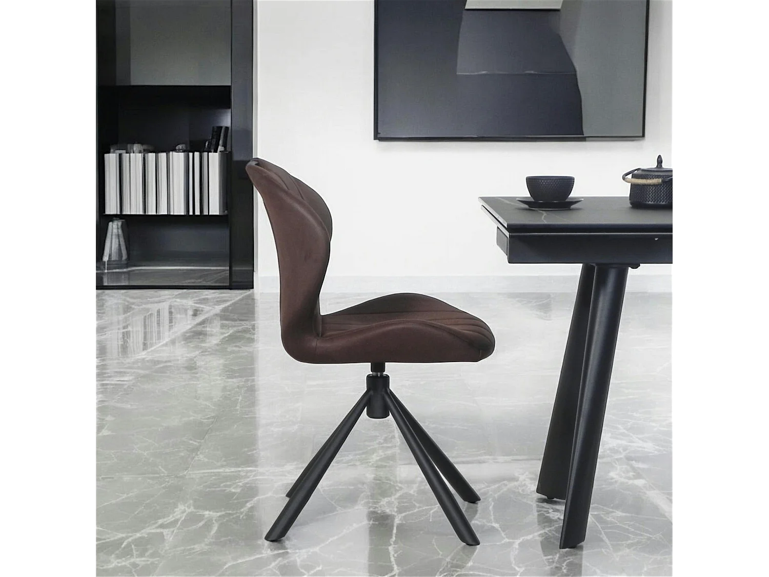 Chaise pivotante marron foncé avec dossier courbe, (lot de 2) LOMBARDIE