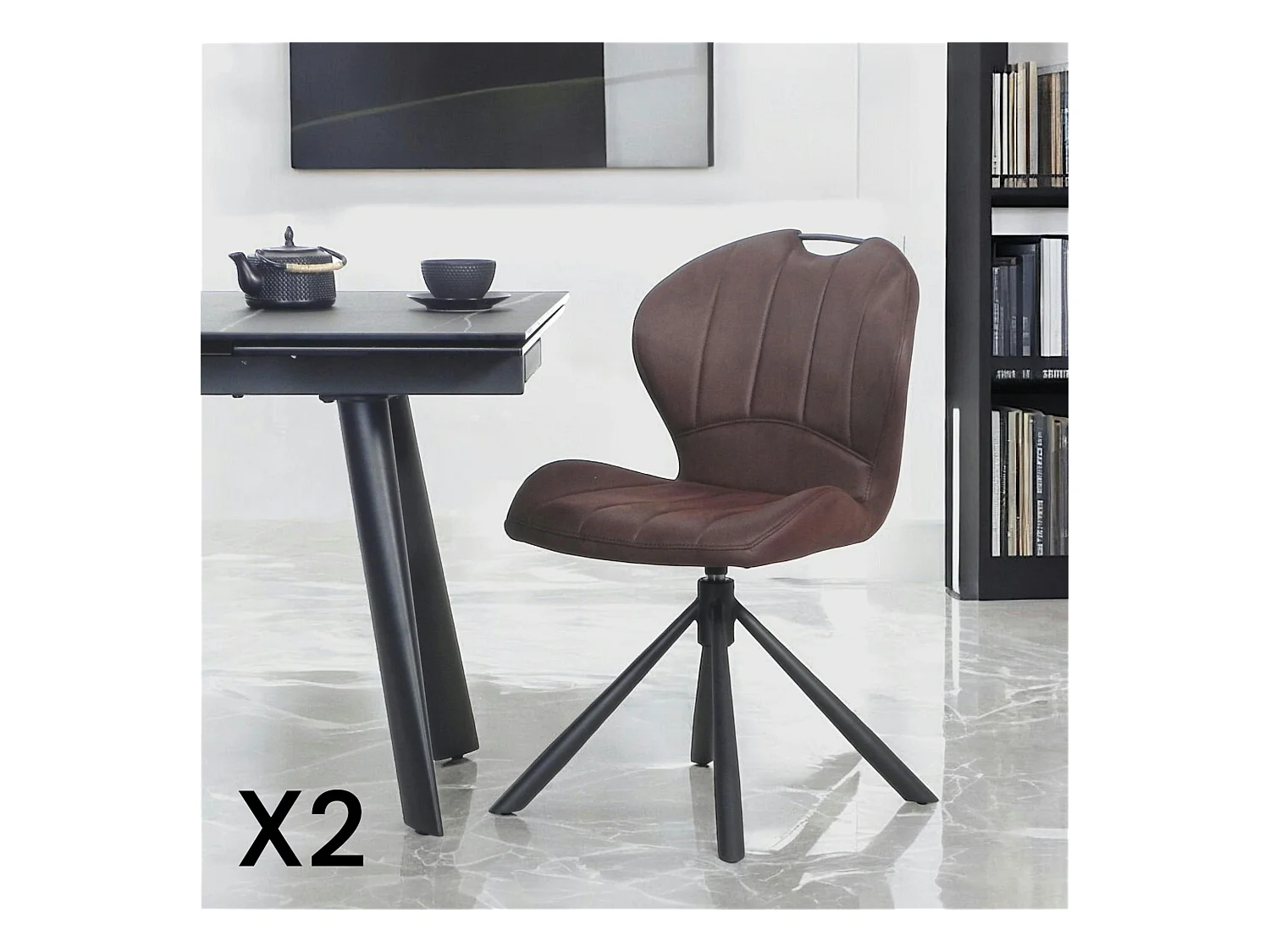 Chaise pivotante marron foncé avec dossier courbe, (lot de 2) LOMBARDIE
