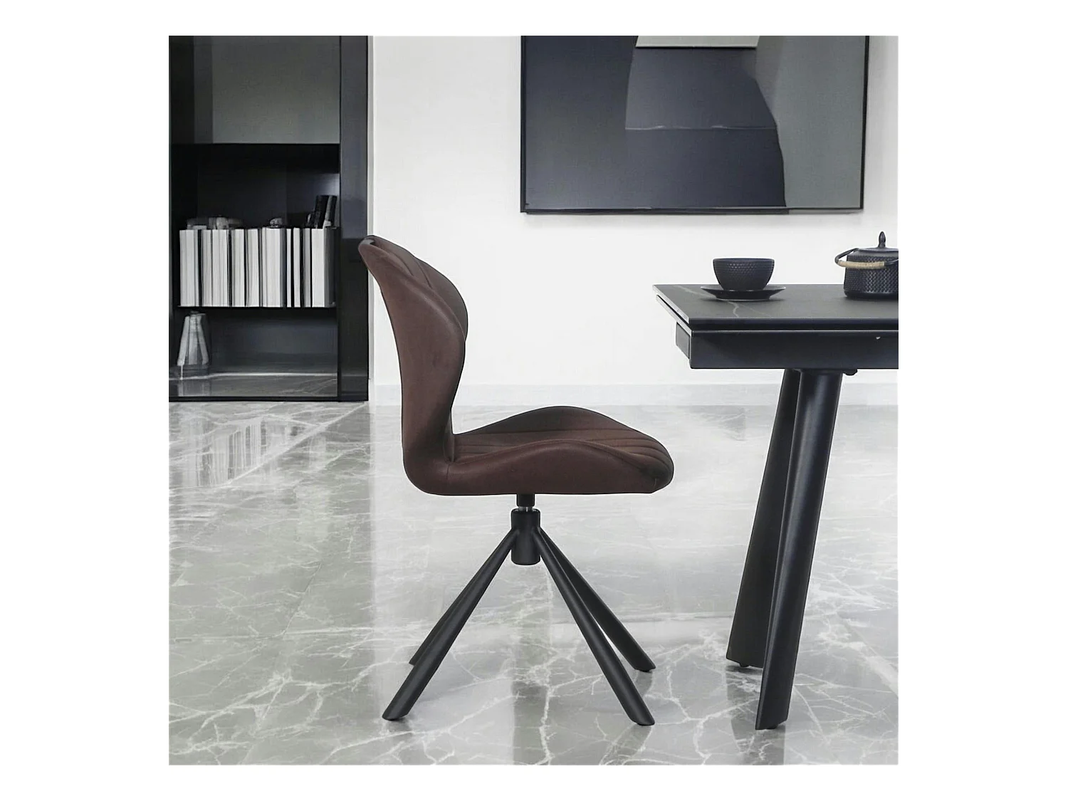 Chaise pivotante marron foncé avec dossier courbe, (lot de 2) LOMBARDIE