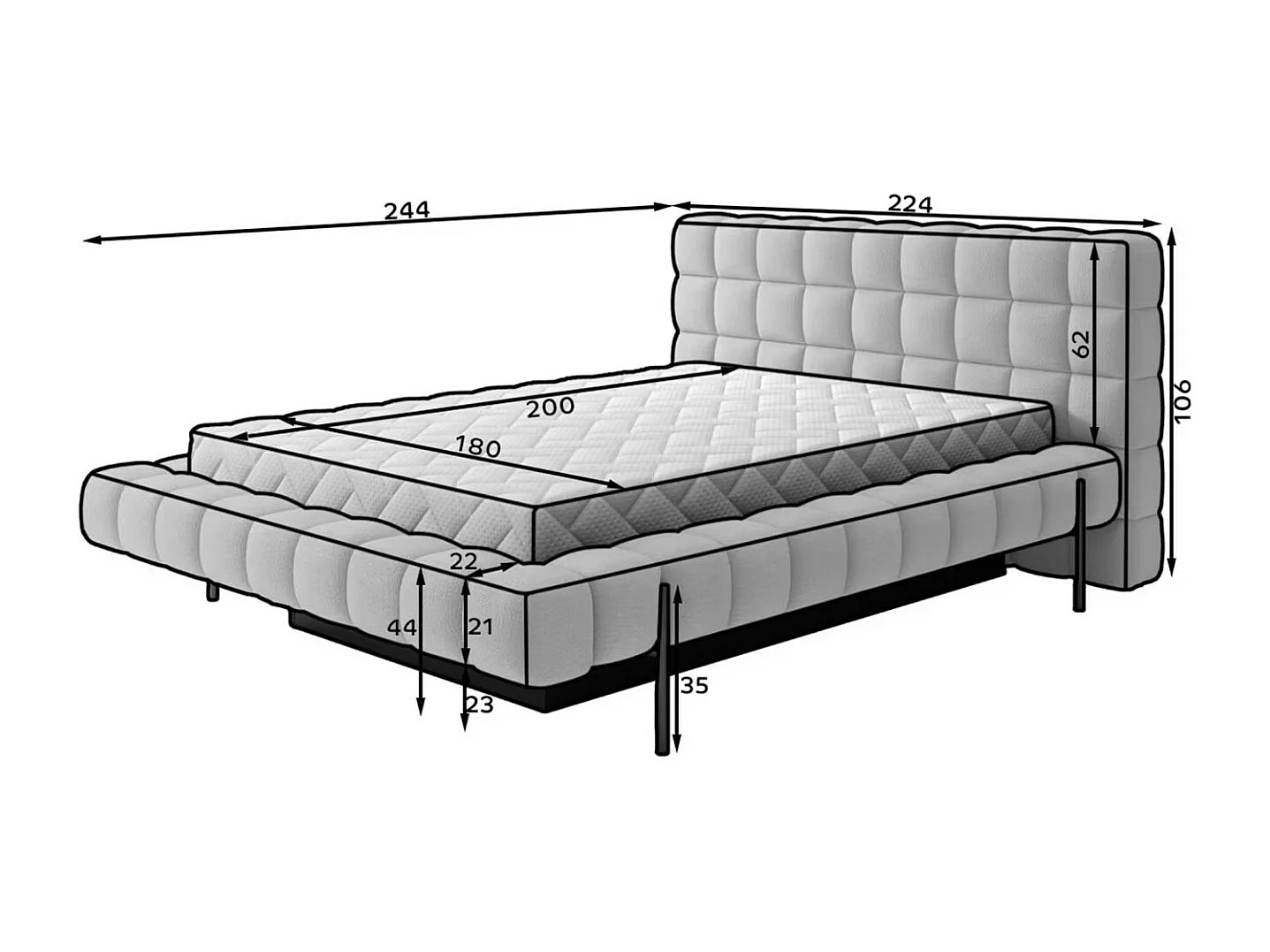 Letto con contenitore con base Ezio grigio 180x200