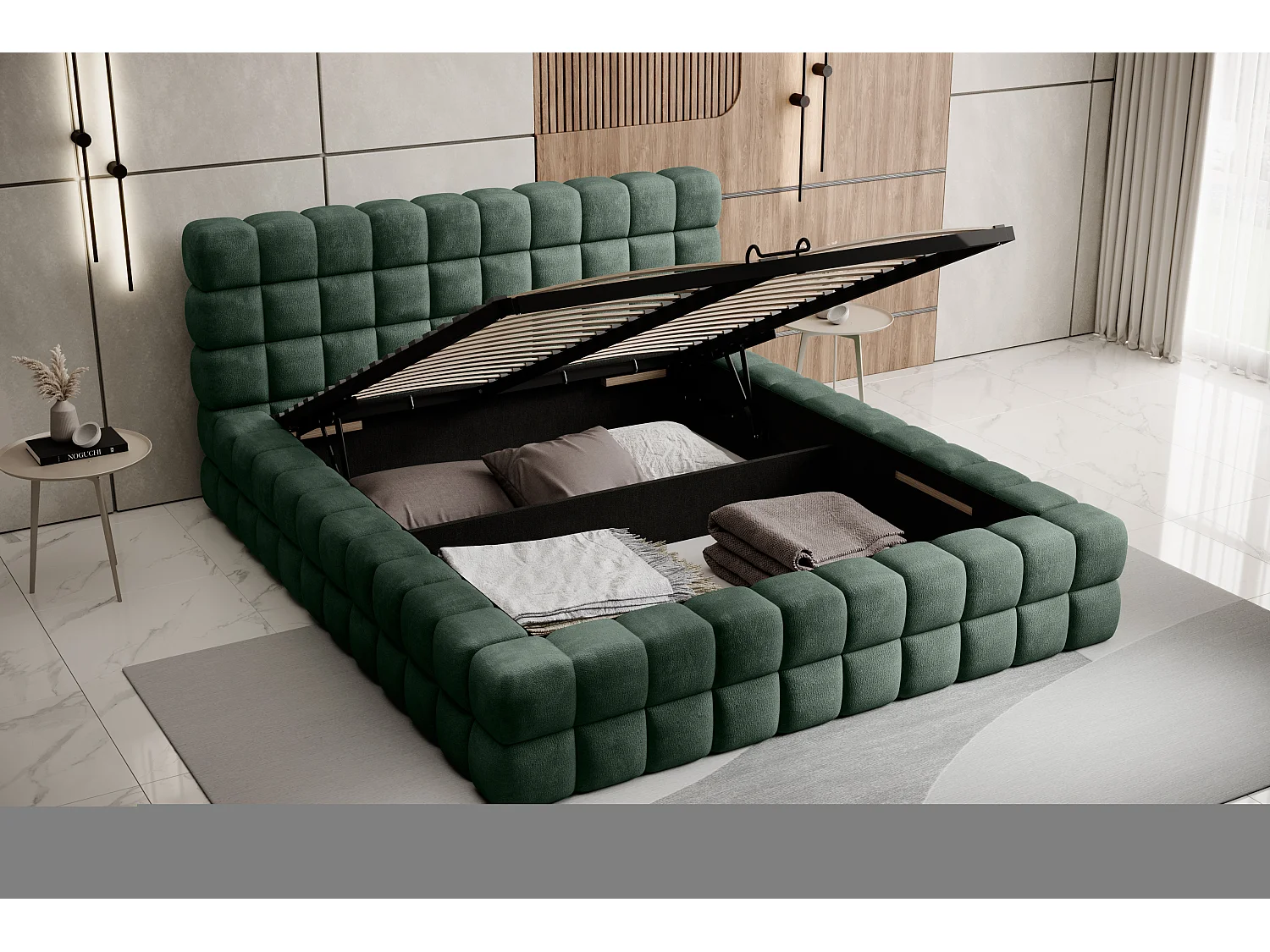 Letto Dario S (140x200)/Tessuto/Verde