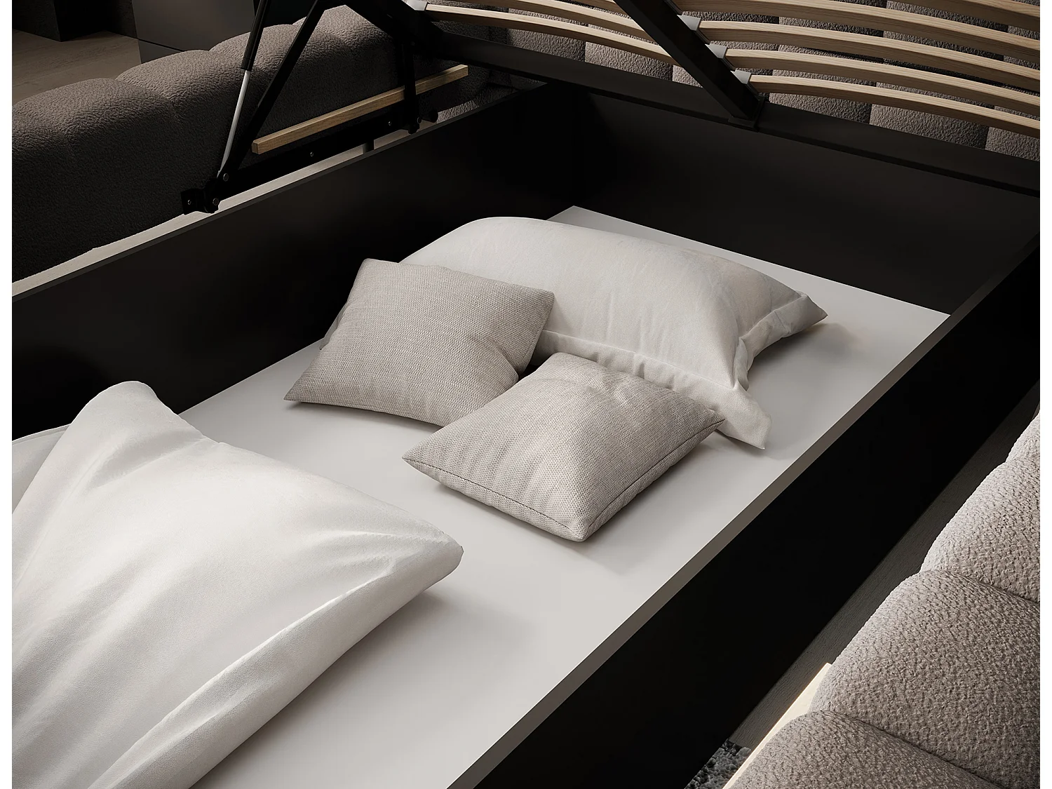 Bed met Kopa prestige opbergbox – Gewatteerde stoffen bekleding-Kleur Bruin-Slapen 160x200cm