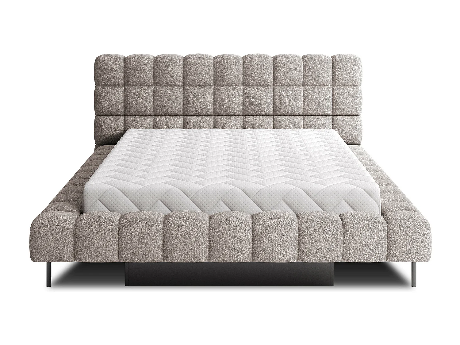 Bed met Kopa prestige opbergbox – Gewatteerde stoffen bekleding-Kleur Taupe grijs-Slapen 160x200cm