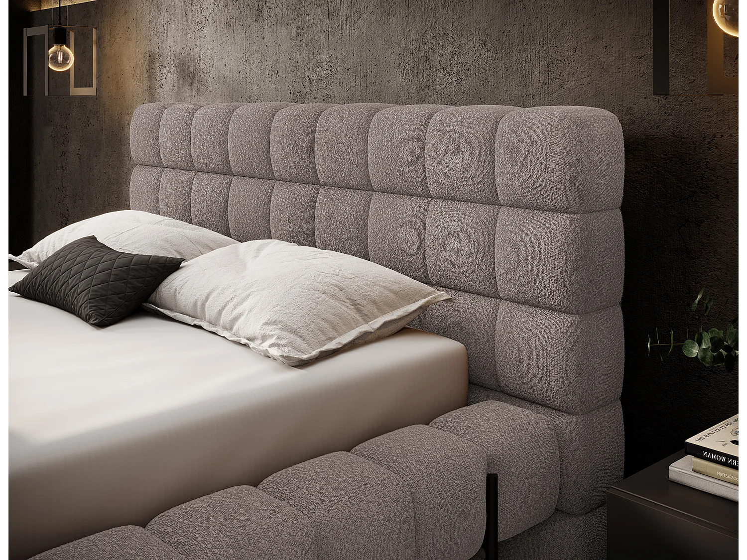 Bed met Kopa prestige opbergbox – Gewatteerde stoffen bekleding-Kleur Taupe grijs-Slapen 160x200cm