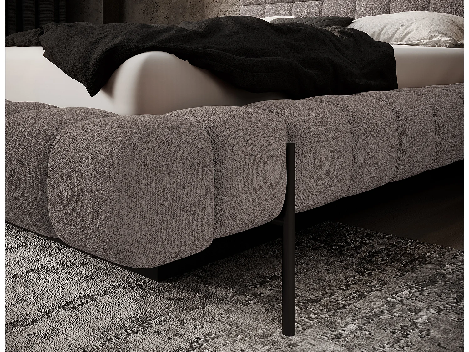 Bed met Kopa prestige opbergbox – Gewatteerde stoffen bekleding-Kleur Taupe grijs-Slapen 160x200cm